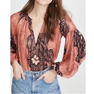 NEW Ulla Johnson Sanya Printed Silk Lurex Blouse
